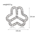 Silver crystal clover flower brooch pin with white rhinestones measuring 3.4x3.8cm - Silver Style (C672-B)