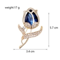 Eleganter Gold-Tulpen-Brosche mit großem tiefblauem Kristall und Zirkon-Blatt - Dunkelblau (C038-C)