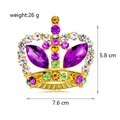 Detailed view of vintage gold crown brooch with colorful rhinestones and size dimensions - Golden Crown Style (C620-A)