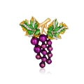Elegante broche de uva bañado en oro con esmalte morado y brillantes de imitación - Estilo de Uva (C707-A)