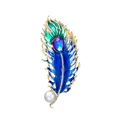 Peacock feather brooch with colorful enamel, purple gemstone and white pearl detail - Peacock Feather Style (B246-A)