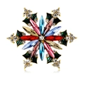 Broche de copo de nieve vintage con cristales de colores y hojas de esmalte verde - Copo de Nieve Multicolor (B251-C)