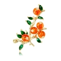 Elegant persimmon branch brooch with orange fruit and green leaves on gold metal - Persimmon Branch Style (B067-A)