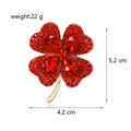 Elegant lucky red four-leaf clover brooch with sparkling rhinestones and gold stem - Large Style (DLA059-B) / Red