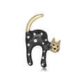 Elegante spilla a gatto a pois neri e bianchi con coda e testa in metallo dorato - Stile Nero a Pois (C631-A)
