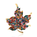 Broche vintage de hoja de membrillo con pedrería de colores y base dorada - Estilo Multicolor (B009-A)