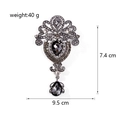 Vintage zinc alloy brooch with smoky rhinestones and black teardrop pendant - Gun Black Gray (B018-E)