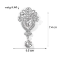Silver vintage baroque brooch with teardrop rhinestones and crystal inlay, 7.4x9.5cm - Silver White (B018-A)