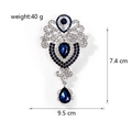 Zinc alloy brooch with blue teardrop rhinestones and baroque patterns in silver finish - Silver Ink Blue (B018-C)