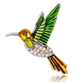 Elegant hummingbird brooch with colorful enamel wings and sparkling crystal rhinestones - Emerald Gradient Style (C477-A)