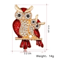 Elegant gold-tone owl brooch with red enamel and white crystals, 4.4cm by 3.2cm size - Red Owl Style (C453-A)