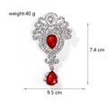 Silver vintage brooch with red pear-cut crystals and sparkling rhinestones inlay - Silver Red (B018-B)