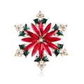 Broche de copo de nieve navideño con cristales rojos, hojas de esmalte verde y brillantes - Copo de Nieve Rojo Verde (B251-A)