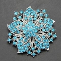 Luxurious light blue crystal flower brooch with silver plating and radiant rhinestones - Silver Light Blue Rhinestone Style (B008-G)