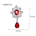 Vintage silver-tone brooch with red oval crystal and teardrop pendant, 7.3cm x 4.2cm - Silver Base Red Gemstone Style (C045-C)