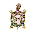 Spilla tartaruga marina vintage in lega dorata con cristalli colorati e strass - Base Oro Strass Rosa (B074-A)