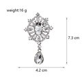 Silver vintage floral brooch with sparkling rhinestones and crystal drop pendant accessory - Silver Base White Gemstone Style (C045-B)