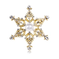 Elegant gold snowflake brooch with sparkling rhinestones and a central white pearl detail - Gold