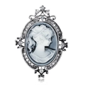 Spilla a cammeo vintage con cornice in argento e strass lucidi per abiti da donna - Stile Cammeo Argenteo (C049-A)