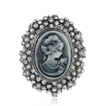 Broche camée vintage avec portrait noir et strass en cristal étincelants - Style Portrait Camée (C050-A)