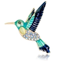 Fashion hummingbird brooch with colorful enamel wings and yellow cat-eye stone - Deep Blue Gradient Style (C477-B)