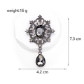 Baroque retro crystal floral brooch in dark gray with rhinestones and drop pendant - Antique Silver Base Gray Gemstone Style (C045-F)