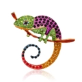 Exquisite chameleon brooch with colorful rhinestones on a gold-plated base for women - Gold Multicolor (B284-D)