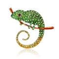 Macro shot of green enamel chameleon brooch with colorful rhinestones on a branch - Emerald Green (B284-C)