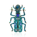 Vintage-Insektenbrosche mit grünem Emaille und blauen Kristallen auf Bronze-Basis - Dunkelgrün-Blau Stil (B289-A)