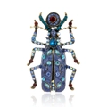 Vintage Käfer-Brosche mit blauem Emaille und bunten Strasssteinen auf Gold-Metallbasis - Dunkelblau Stil (B289-B)