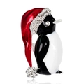 Spilla natalizia a forma di pinguino con cappello rosso e strass lucidi su fondo bianco - Stile Pinguino Smaltato (C146-A)
