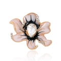 Spilla a fiore elegante con petali in smalto rosa e nero e centro a goccia di cristallo - Rosa e Nero (C705-B)