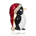 Spilla natalizia a forma di pinguino in smalto rosso e strass su base in lega d'oro - Stile Pinguino in Smalto Oro (C147-A)