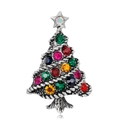 Broche sapin de Noël avec strass colorés et étoile sur base en métal argenté - Style Argent Antique (C252-A)