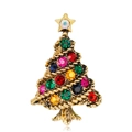 Broche sapin de Noël dorée rétro avec strass colorés et étoile sur fond blanc éclatant - Style Or Antique (C252-B)