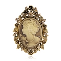Broche camée vintage victorienne avec base dorée florale et relief de portrait élégant - Style Or Classique (C056-B)