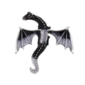 Western dragon brooch pin in black and white enamel finish with silver metallic edges - Black Gray (AL1208-D)