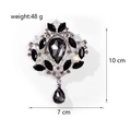 Retro silver drop brooch with black crystals and 10cm measurement scale display - Black (B017-H)