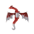 Vibrant red and white dragon brooch with silver metal outlines and detailed wings - Red (AL1208-B)