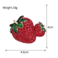 Sparkling strawberry brooch with red crystals and green leaves on gold alloy base - Pave Rhinestone Double Strawberry (B273-A)