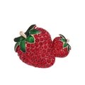 Sparkling strawberry brooch with red crystals and green enamel on a golden base - Double Strawberry Style (B273-A)