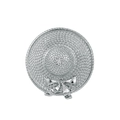 Makroaufnahme der Strohhut-Brosche in Silber mit Webstruktur und polierter Schleife - Silber (D085-A)