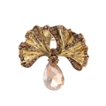 Vintage ginkgo leaf brooch with champagne rhinestones and brown pear-cut crystal drop - Vintage Ginkgo Leaf Style (C702-A)