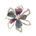 Elegant flower brooch with purple rhinestones and colorful enamel petals in gold plating - Elegant Flower Style (A091-A)