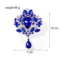 Deep blue crystal drop brooch in vintage silver setting, 10cm height for suits and dresses - Blue (B017-D)