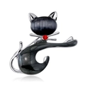 Elegante spilla a gatto in metallo argento con pietre occhio di gatto e cristallo rosso - Gatto Occhio di Gatto Grigio (AG131-C)