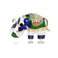 Exotic elephant brooch with enamel coating, colorful cat-eye stones and white rhinestones - Blue Elephant Style (AL1254-B)