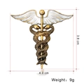 Spilla Caduceo vintage dorata con ali in smalto bianco emblema per vestiti - Stile Bastone Ali d'Angelo (C449-A)