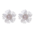 Detail of vintage silver flower earrings with radiant petals and central purple pearl - Silver Stud Earrings (Pair)