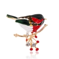 Vintage gouden vogelspeld met emaille en fonkelende kristallen op witte basis - Rood Groen Zwart Witte Vogel (C719-C)